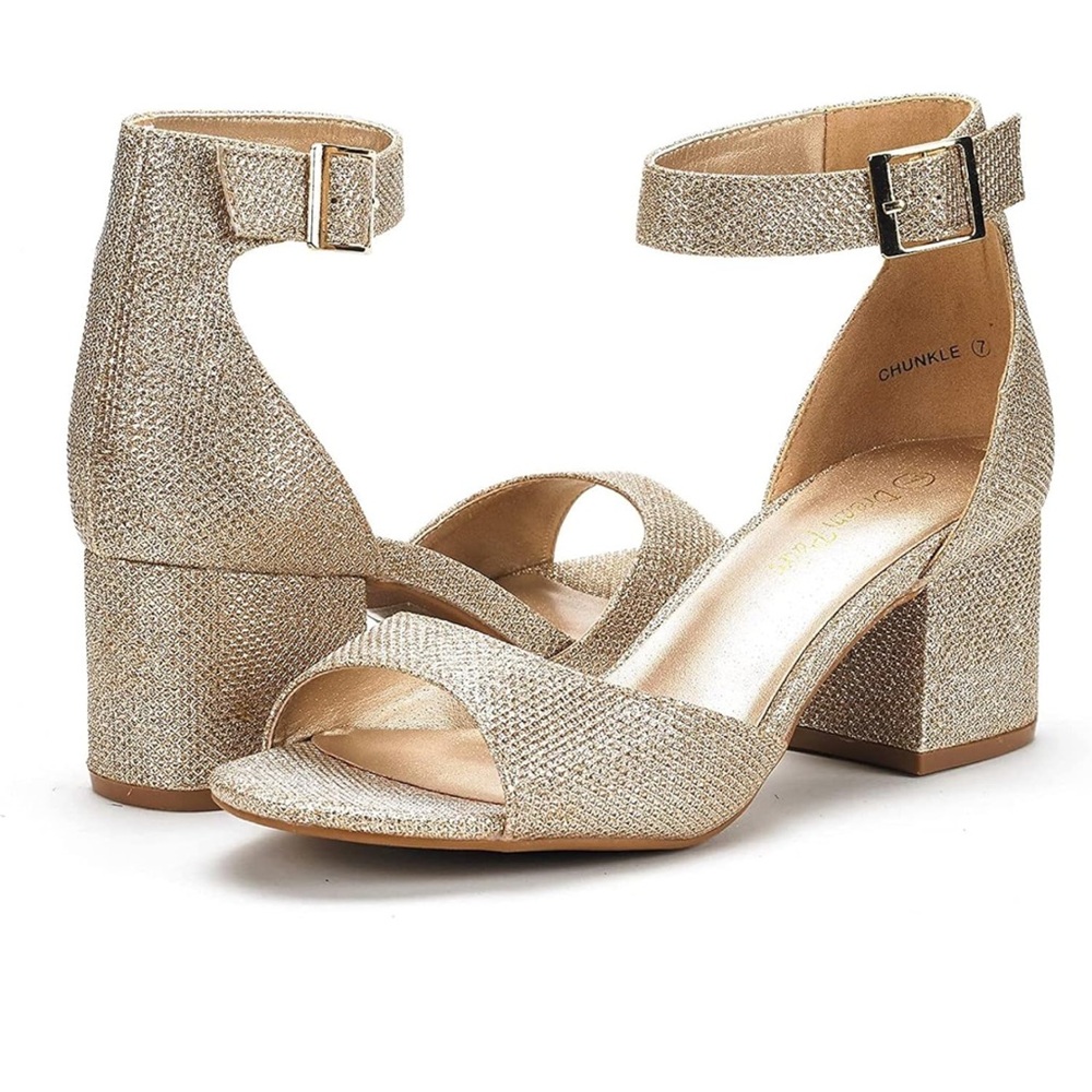 Champagne Glitter Gold Low heel sandals